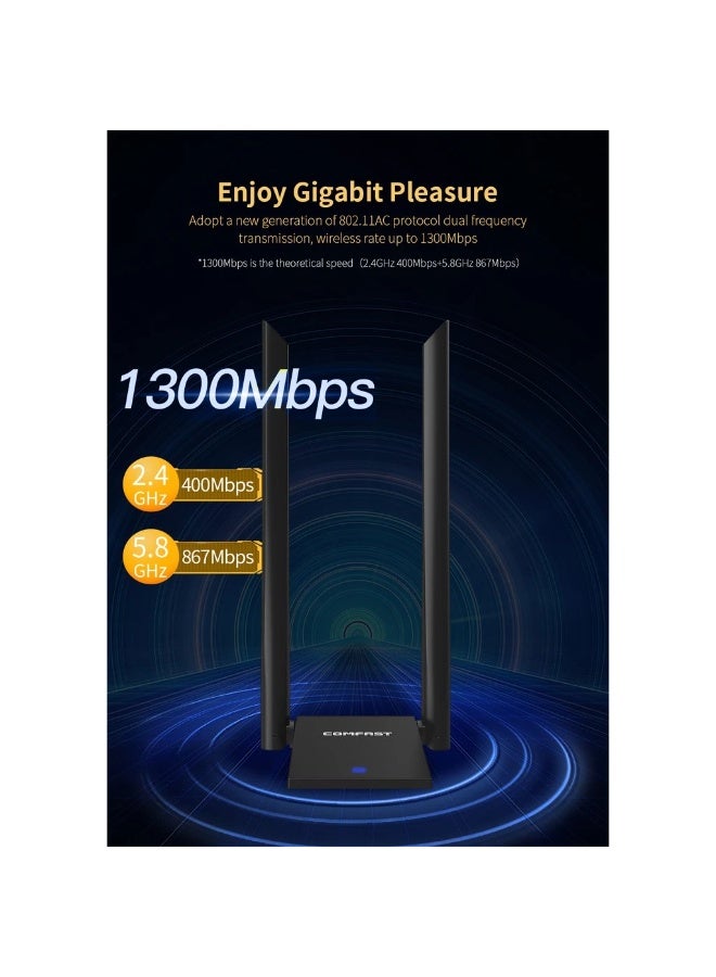 COMFAST 1300Mbps Wireless Wifi Adapter Dual Band USB 2.4+5 GHz 802.11AC 2*6dbi Wifi Antennas CF-WU782ACV2 - Image 2